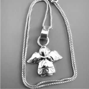 Vintage Flying Angel Solid Sterling Silver 925 Pendant with Sterling Plate Chain